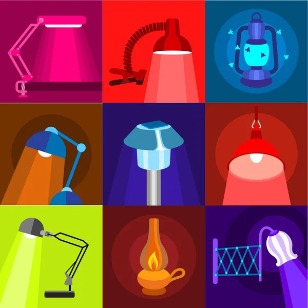 Conjunto de ícones de lâmpada diferente, estilo plano —  Vetores de Stock