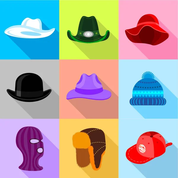 様々 な帽子のアイコン セット、フラット スタイル — ストックベクタ