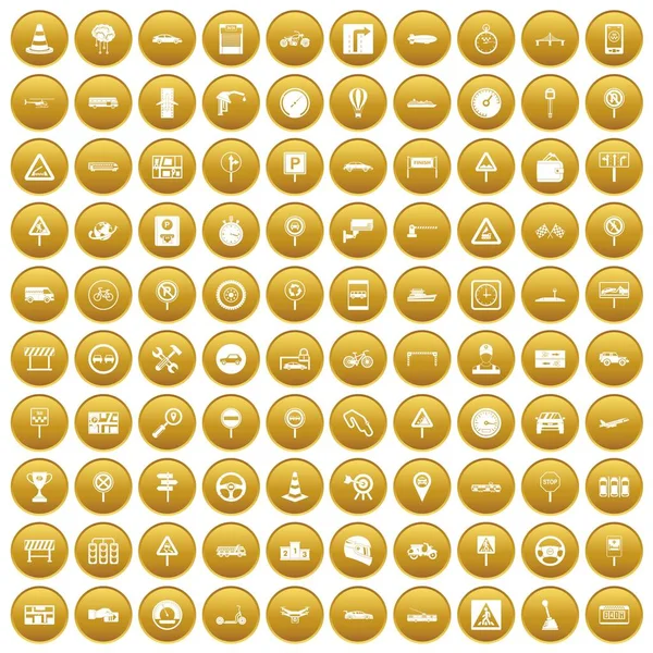 100 ruchu ikony zestaw złoto — Wektor stockowy