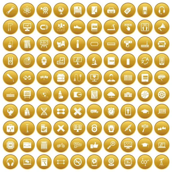 100 ícones de treinamento ouro conjunto —  Vetores de Stock