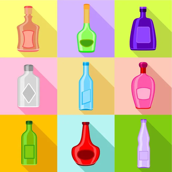 Different bottles icons set, flat style — Stock Vector
