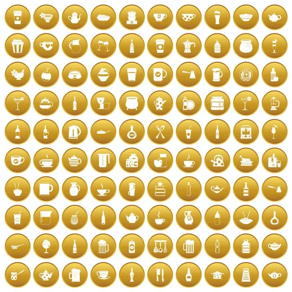 100 Utensilien Ikonen Set Gold — Stockvektor