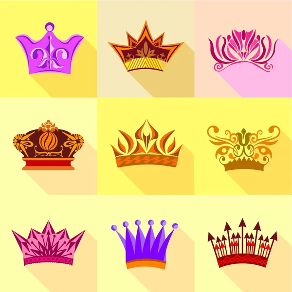 Různé ikony koruny sada, ploché styl — Stockový vektor