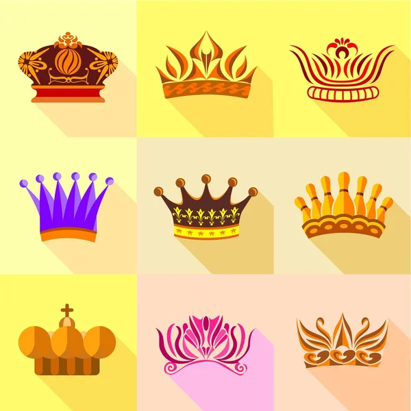 Hercegnő korona ikonok készlet, lapos stílus — Stock Vector
