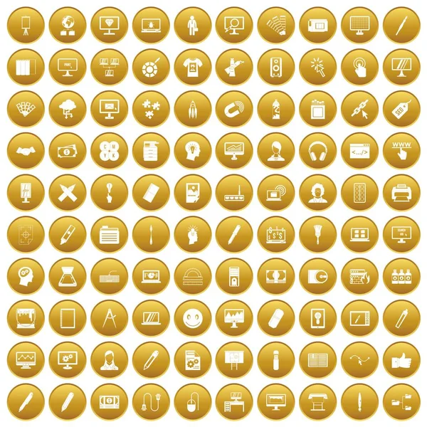 100 ícones webdesign ouro conjunto — Vetor de Stock