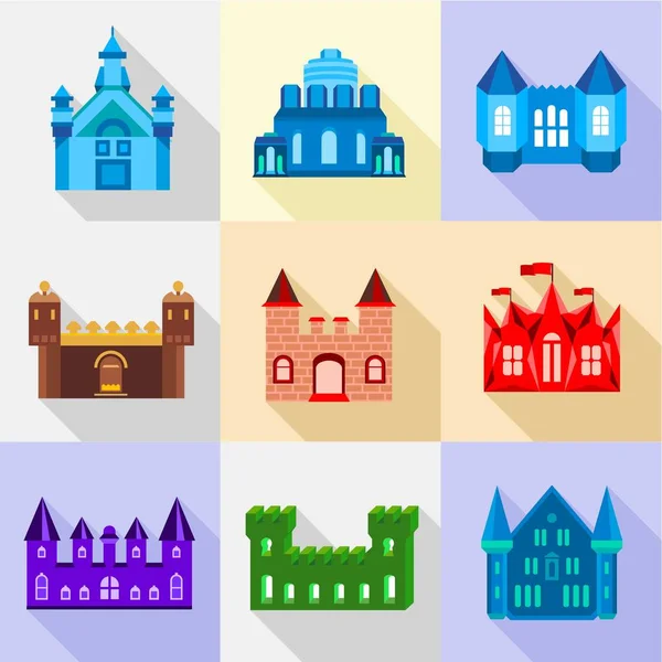 Ensemble d'icônes de la citadelle, style plat — Image vectorielle