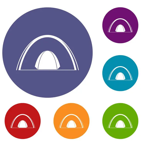 Camping cupola tenda set icone — Vettoriale Stock