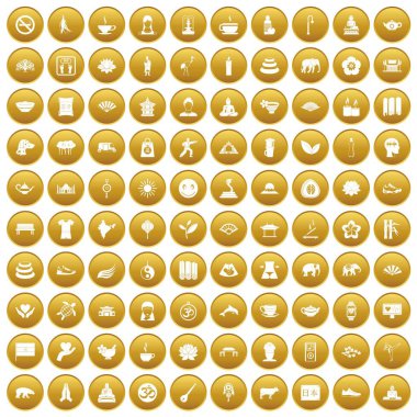 Altın 100 yoga Icons set