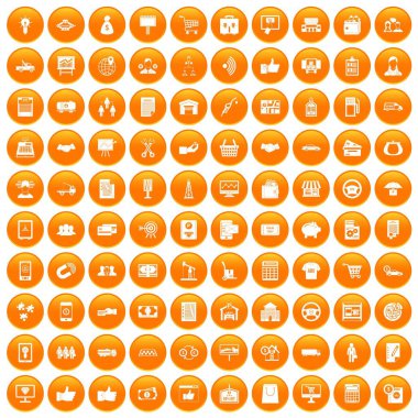 100 iş ikonları/simgeleri turuncu ayarla