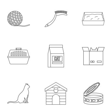 Kedi donanımları Icons set, anahat stili