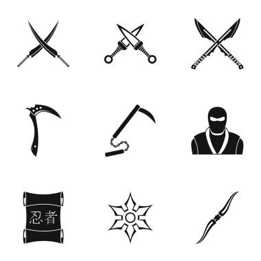 Ninja ekipman Icons set, basit tarzı