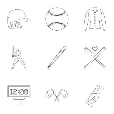 Beysbol ekipman Icons set, anahat stili