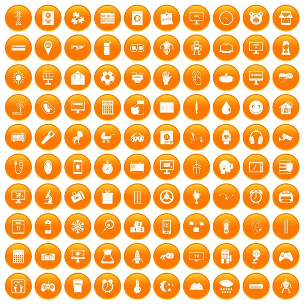 100 ícones app definir laranja — Vetor de Stock