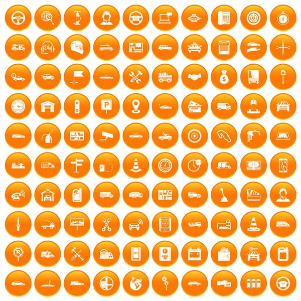 100 auto ikony zestaw orange — Wektor stockowy