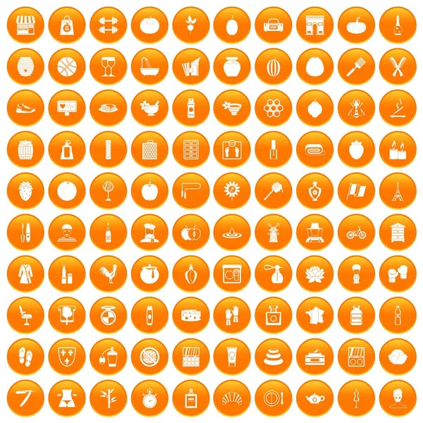 100 iconos de productos de belleza naranja — Archivo Imágenes Vectoriales