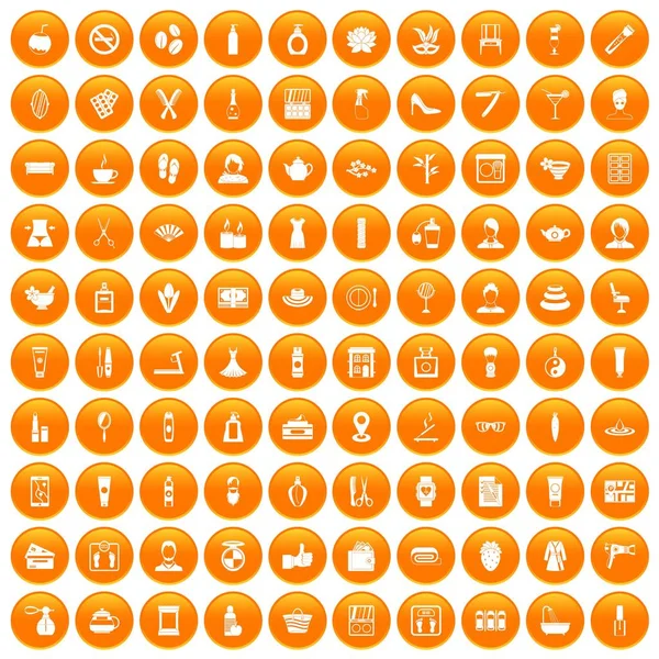 100 iconos de salón de belleza naranja — Vector de stock