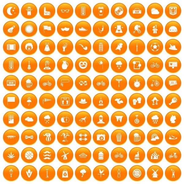 100 bicycle icons set orange — Stock Vector