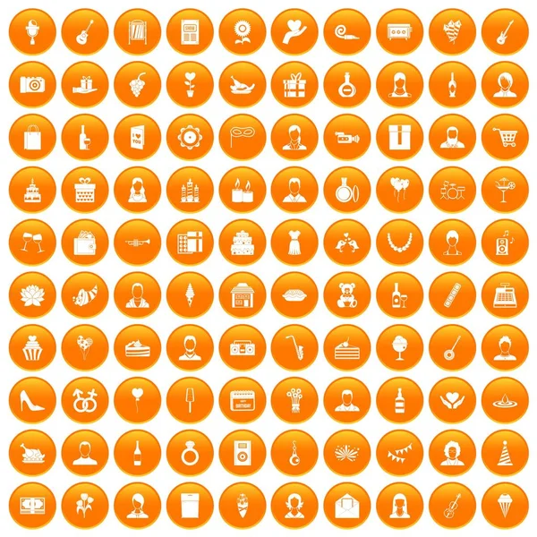 100 γενέθλια εικονίδια που πορτοκαλί — Διανυσματικό Αρχείο