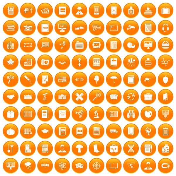 100 icone del libro set arancione — Vettoriale Stock