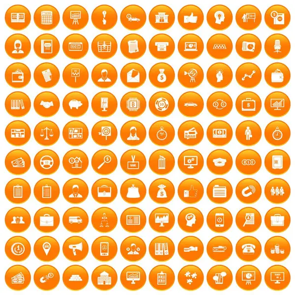 100 business group icons set orange — Stock Vector