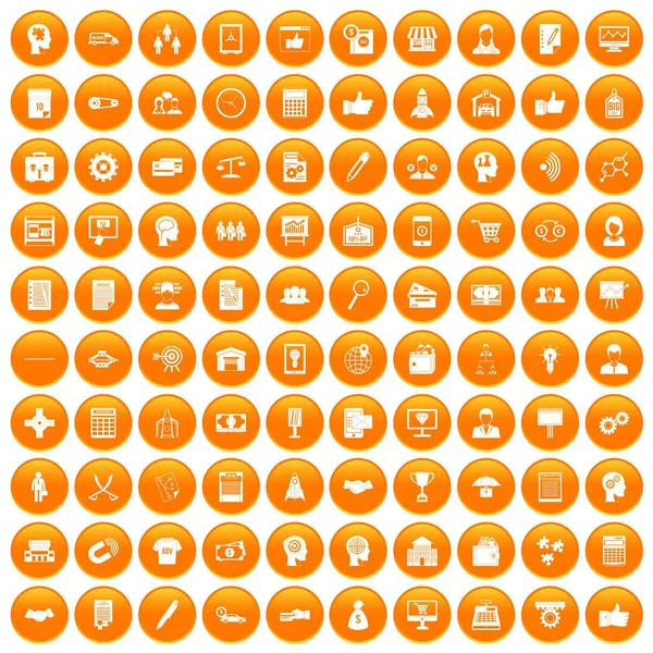 100 ícones de estratégia de negócios conjunto laranja — Vetor de Stock
