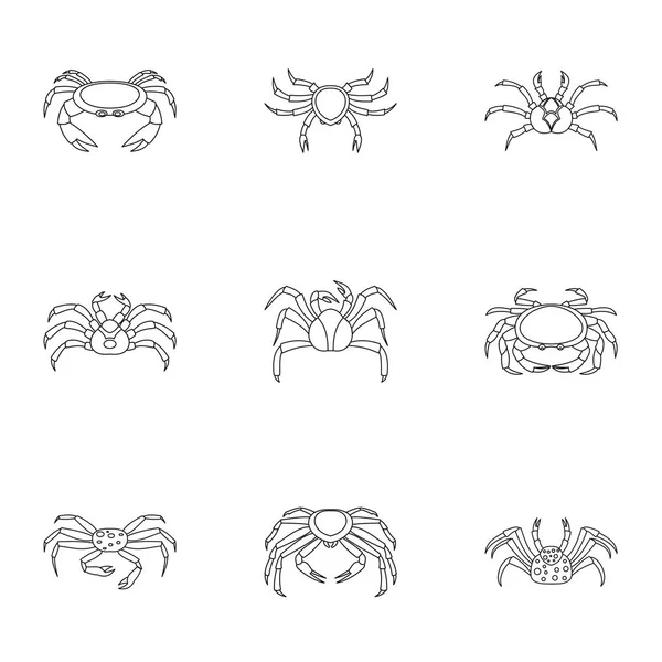 Ensemble d'icônes de crabe, style contour — Image vectorielle