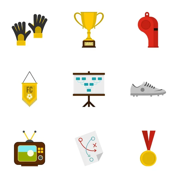 Ensemble d'icônes d'équipement de football, style plat — Image vectorielle