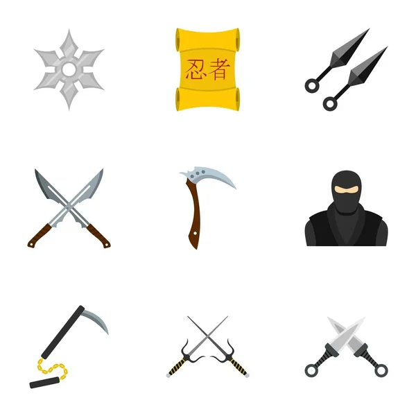Equipo Ninja conjunto de iconos, estilo plano — Vector de stock