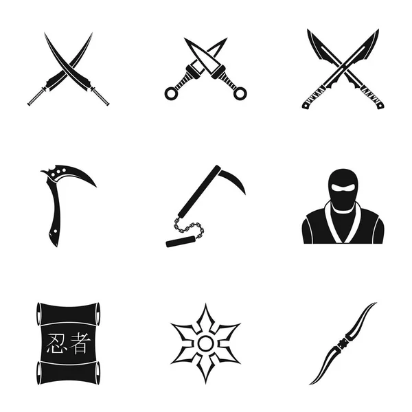 Set di icone dell'attrezzatura Ninja, stile semplice — Vettoriale Stock