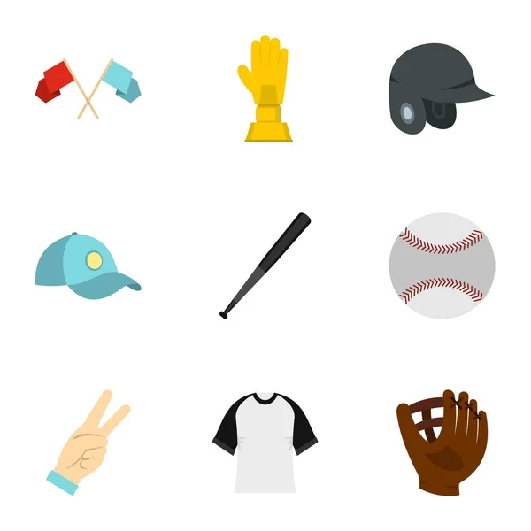 Conjunto de ícones de equipamento de beisebol, estilo plano —  Vetores de Stock