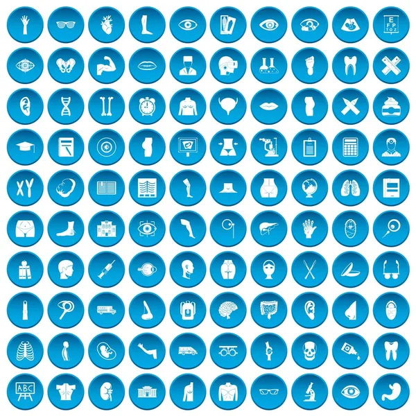 Ensemble de 100 icônes anatomie bleu — Image vectorielle