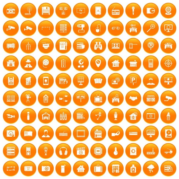 100 camera icons set orange — Stock Vector