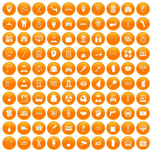100 business day icons set orange — Stock Vector