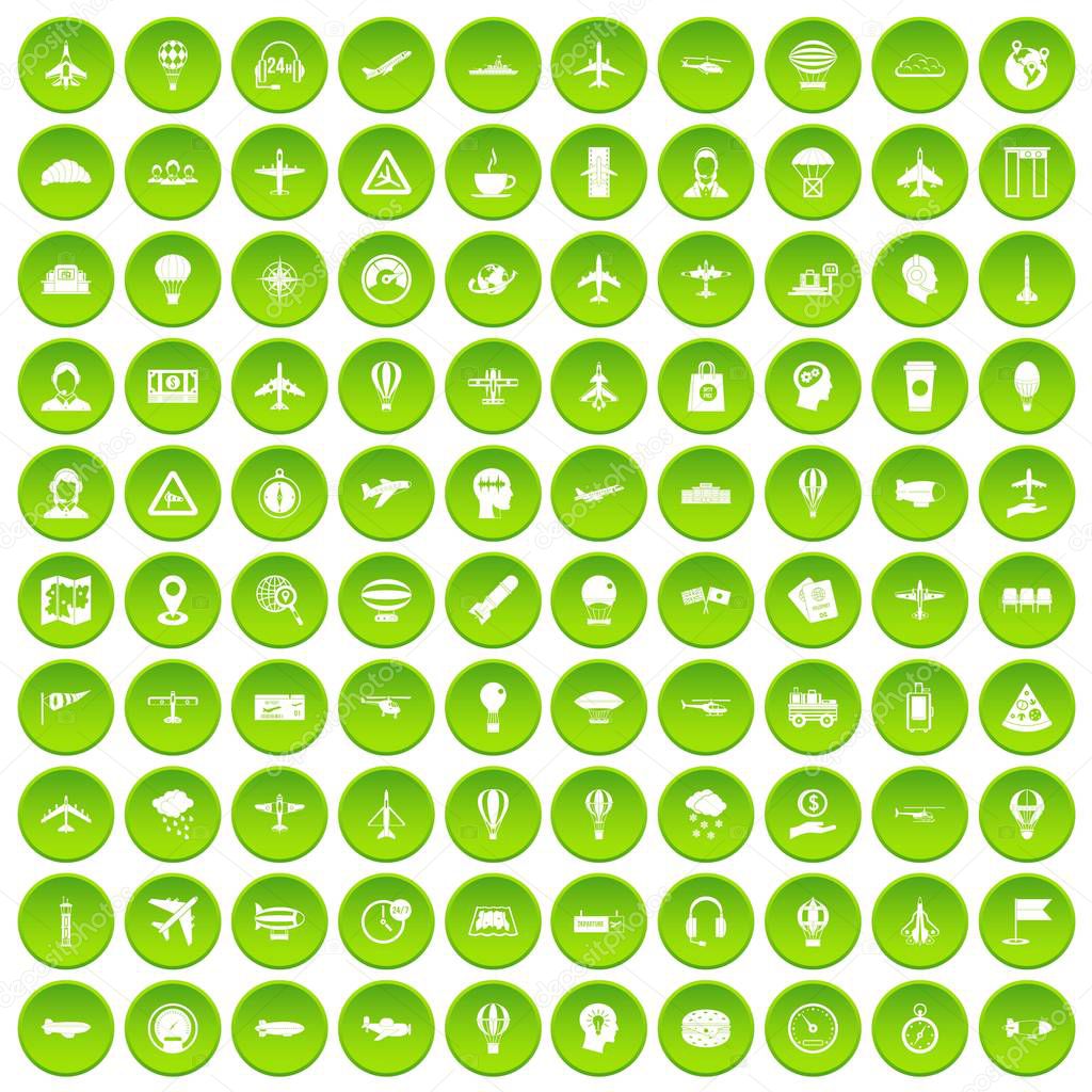 100 aviation icons set green