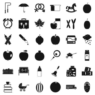 Icons set, basit tarzı çocuklar okul