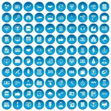 100 iş eğitim simgeleri mavi ayarla