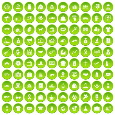 yeşil 100 sadaka Icons set