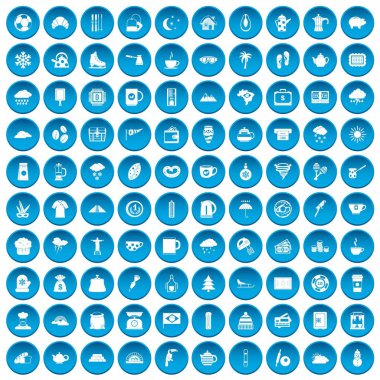 100 kahve Kupası simgeleri mavi ayarla