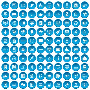 100 iletişim simgeleri mavi ayarla