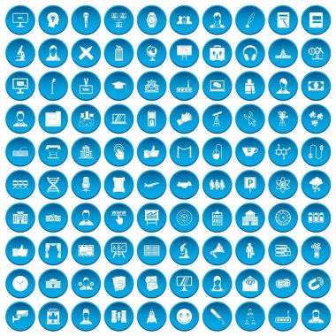 100 konferans simgeleri mavi ayarla