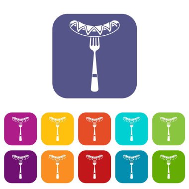 Bir çatal Icons set üzerinde sosis