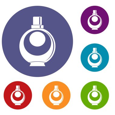 Zarif kadın parfüm yuvarlak cam şişe Icons set