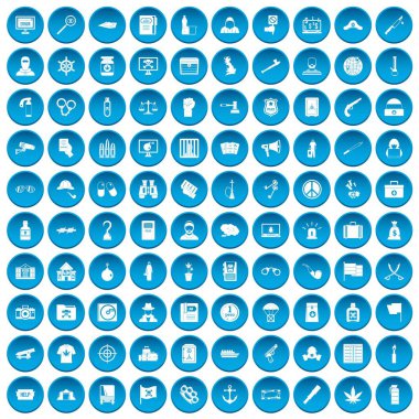 100 suç soruşturma simgeleri mavi ayarla