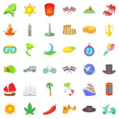 Dünya Icons set çizgi film tarzı