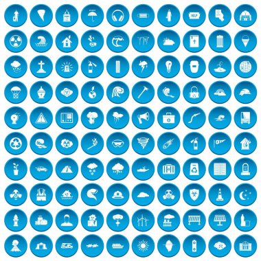 100 afet simgeleri mavi ayarla