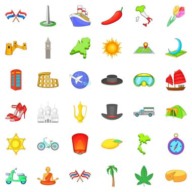 Icons set seyahat, karikatür tarzı