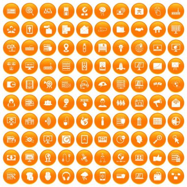 Turuncu 100 siber güvenlik Icons set