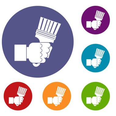 Kolları Icons set kerpetenle tutan el