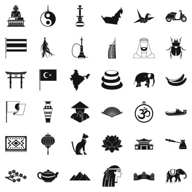 Asya şeyler Icons set, basit tarzı