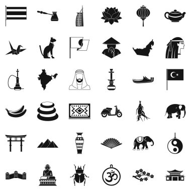 Asya seyahat Icons set, basit tarzı